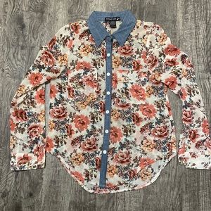 Living Doll Sz Small LS Floral Button Down